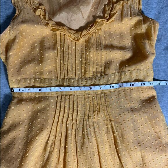 Anthropologie's Moulinette Soeurs Golden Ruffle Dress. Textured Dot Size 10 - Picture 13 of 15